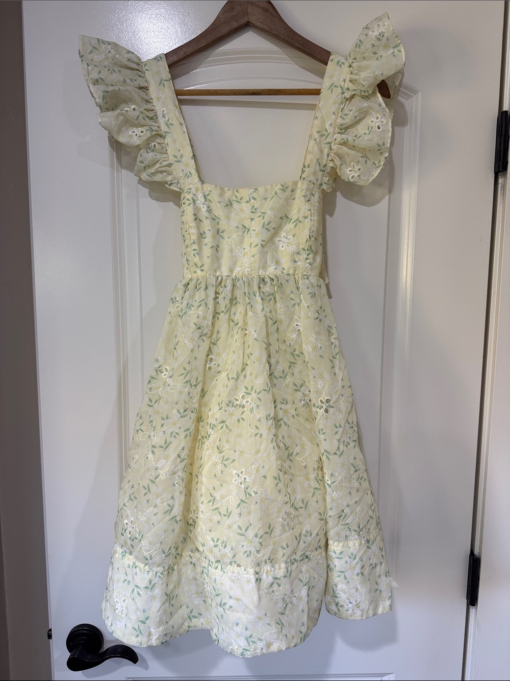 American Threads Pale Yellow Floral Eyelet Mini Dress